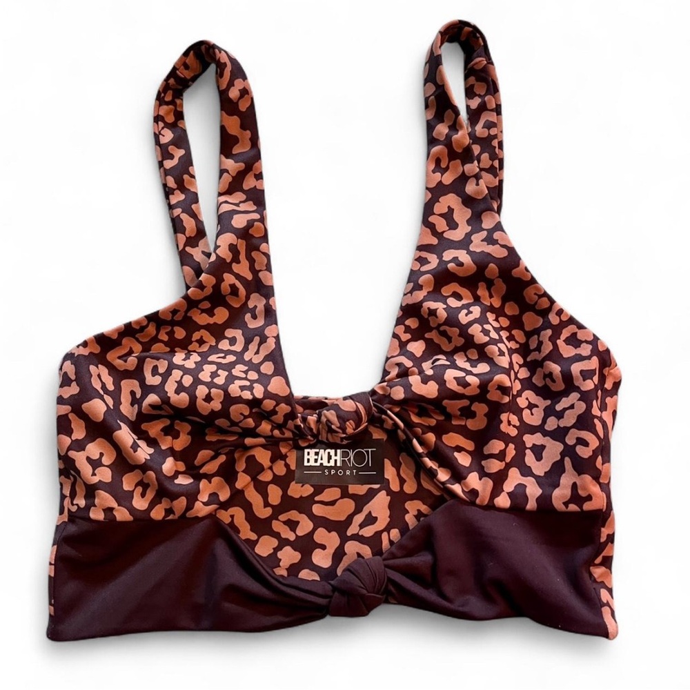 BeachRiot Leopard Print Bowie Twist Sports Bra